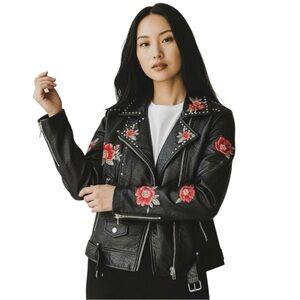 American Eagle Outfitters AEO Faux Leather Black Moto Jacket Coat women Size M